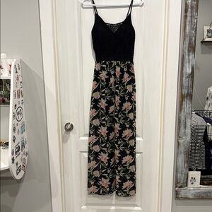 Floral Maxi Dress with Black Lace Top